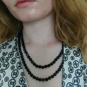 Black stoned long necklace
